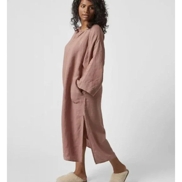 SOLD** Parachute 100% Linen House Dress Caftan Size Large Midi Clay Lagenlook - Picture 4 of 9